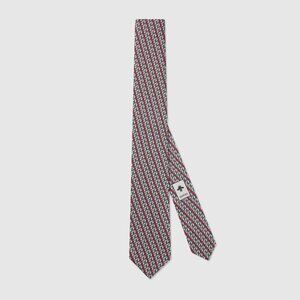 NWT Gucci Valigeria Print Silk Tie 100% Authentic Navy Blue Red